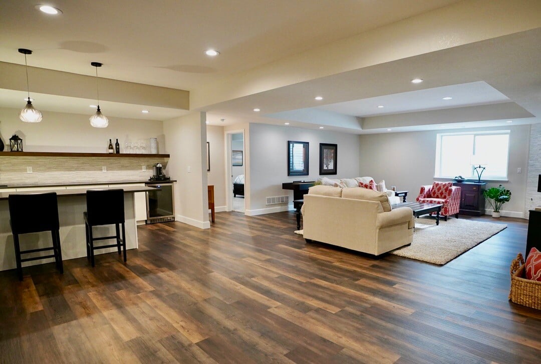 basment remodel with bar