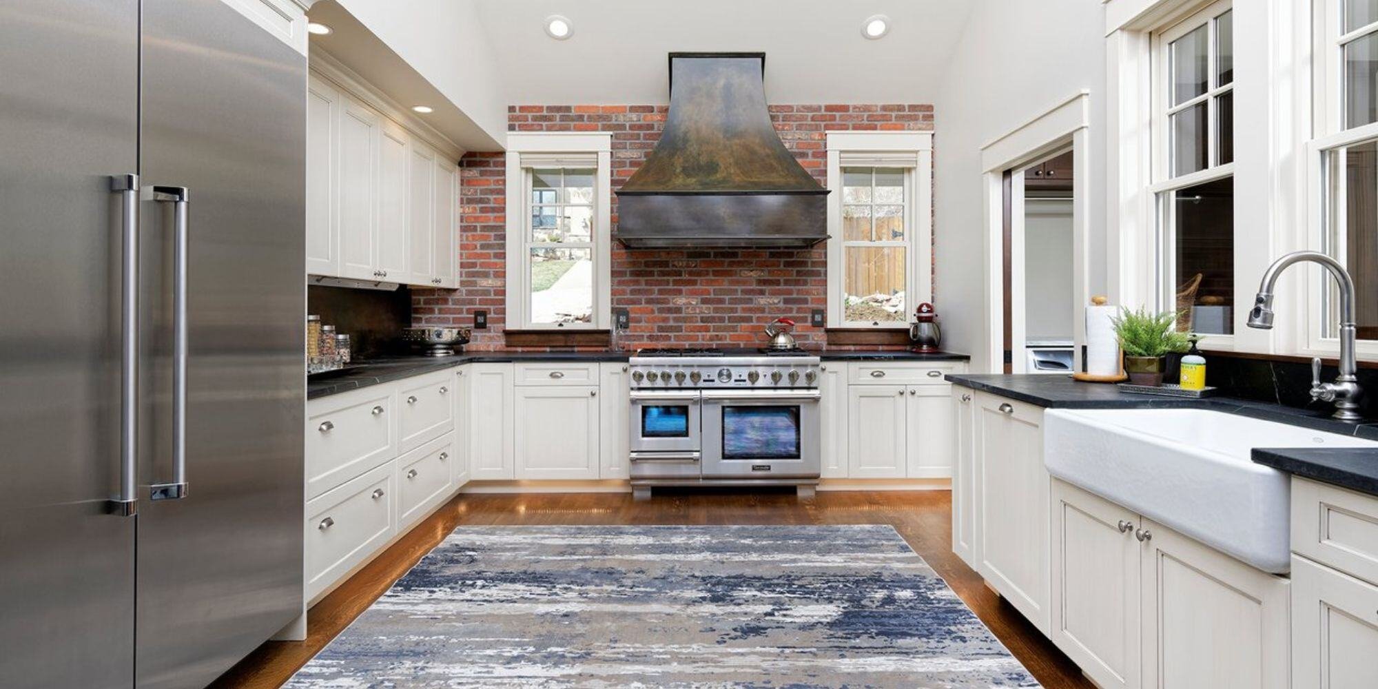 remodeled kitchen with apron front sink and new appliances