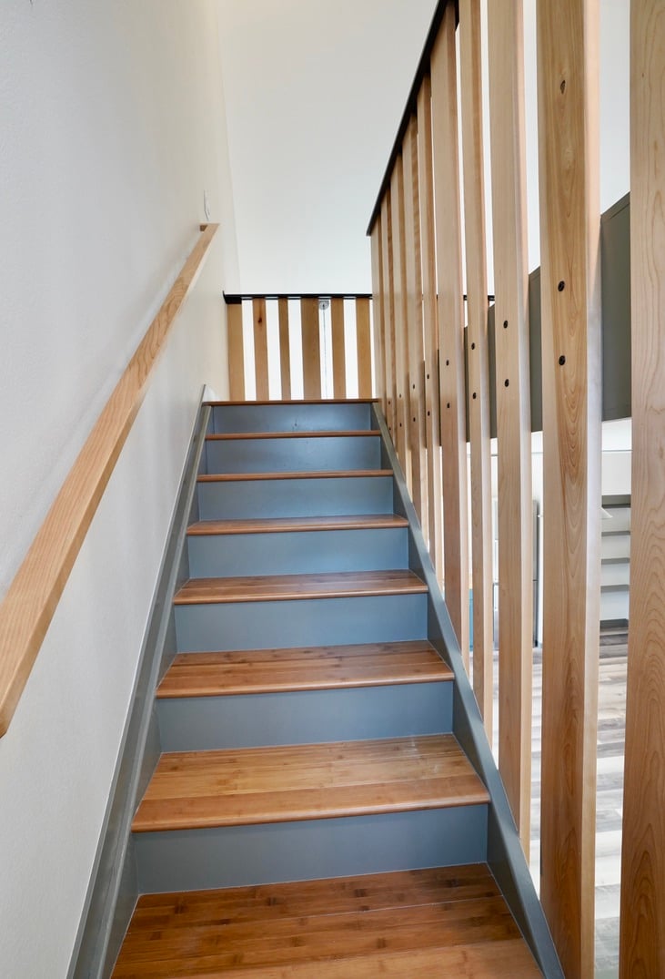 stairs with slat wall