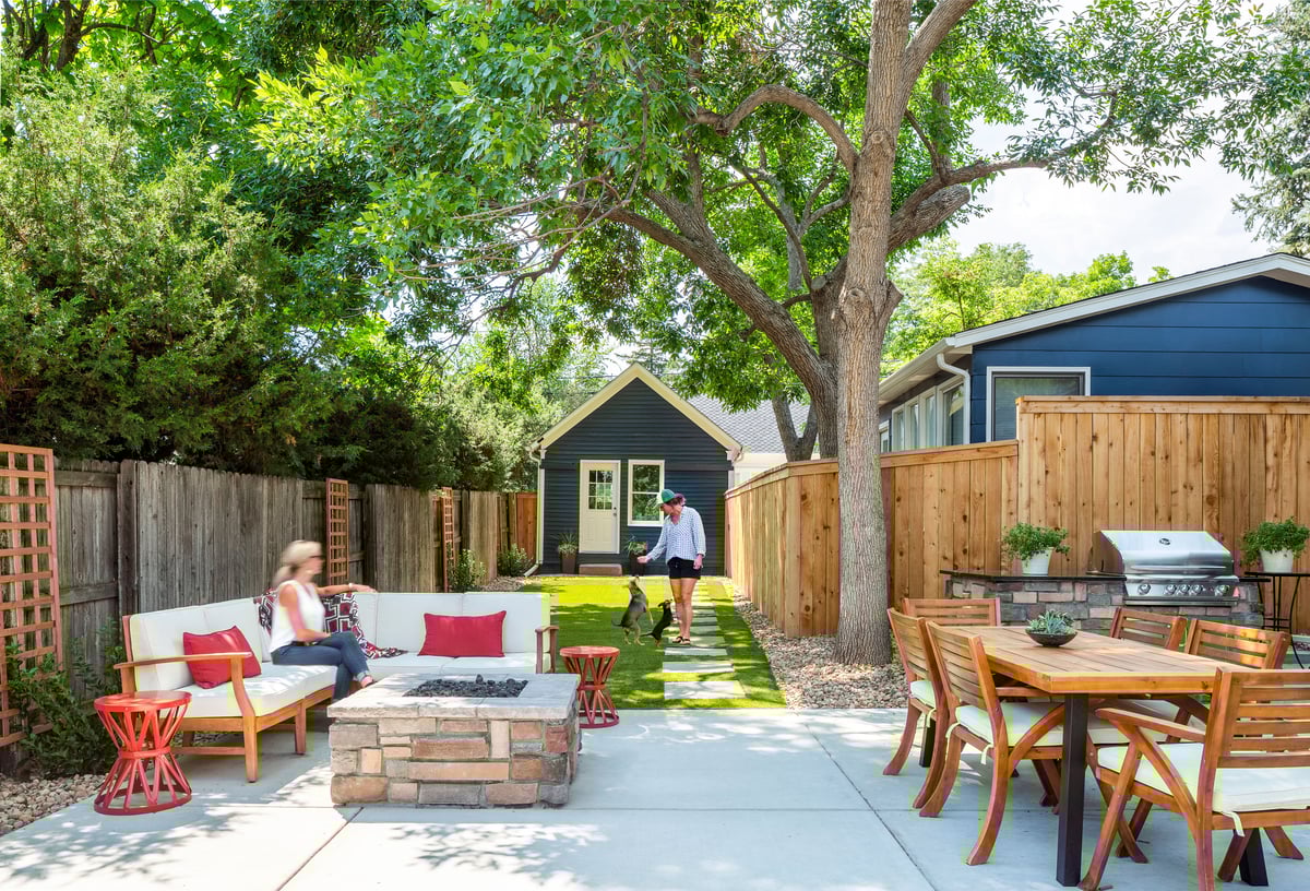 summer backyard views of remodel in Boulder Colorado
