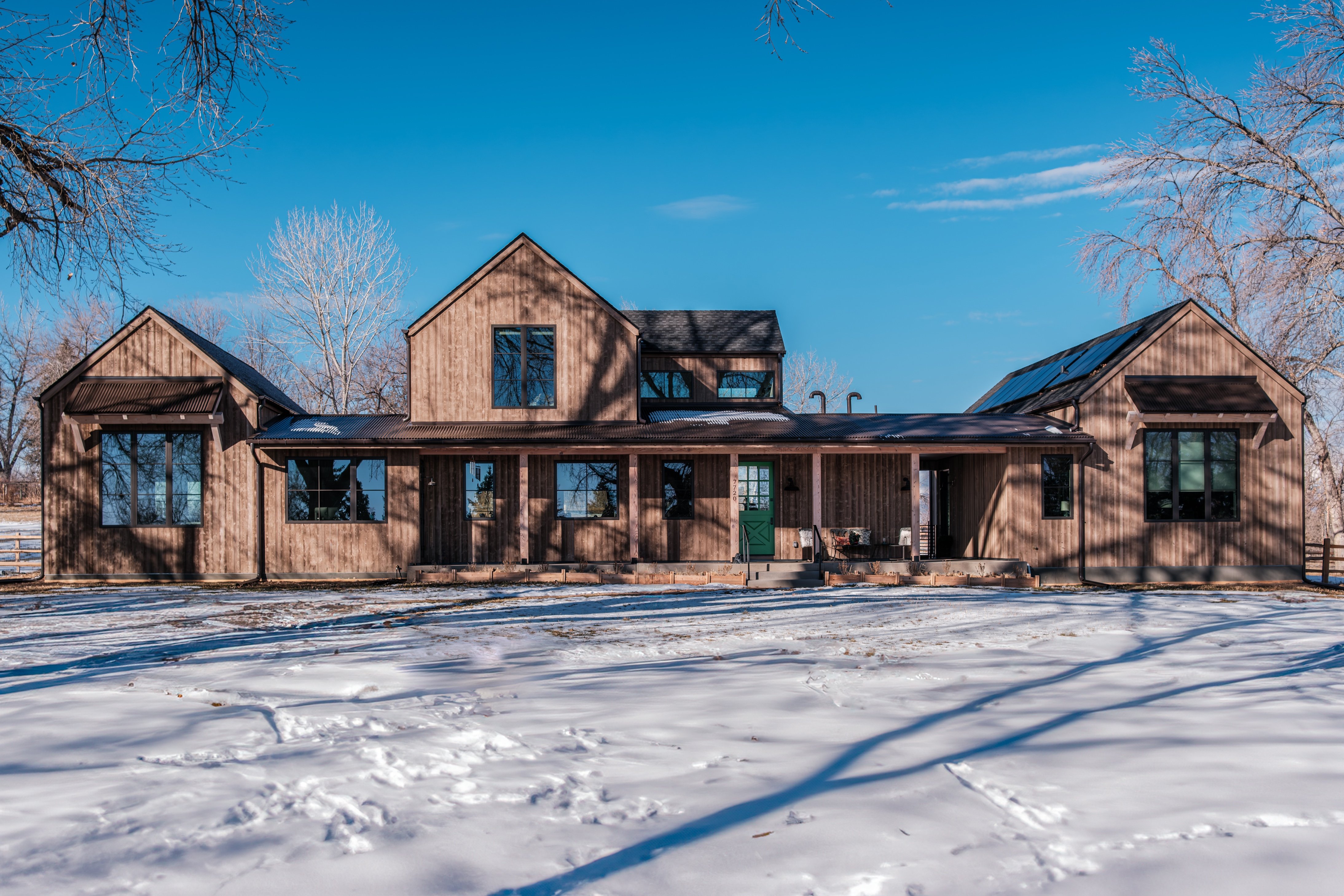 Valmont front view of custom home in Boulder