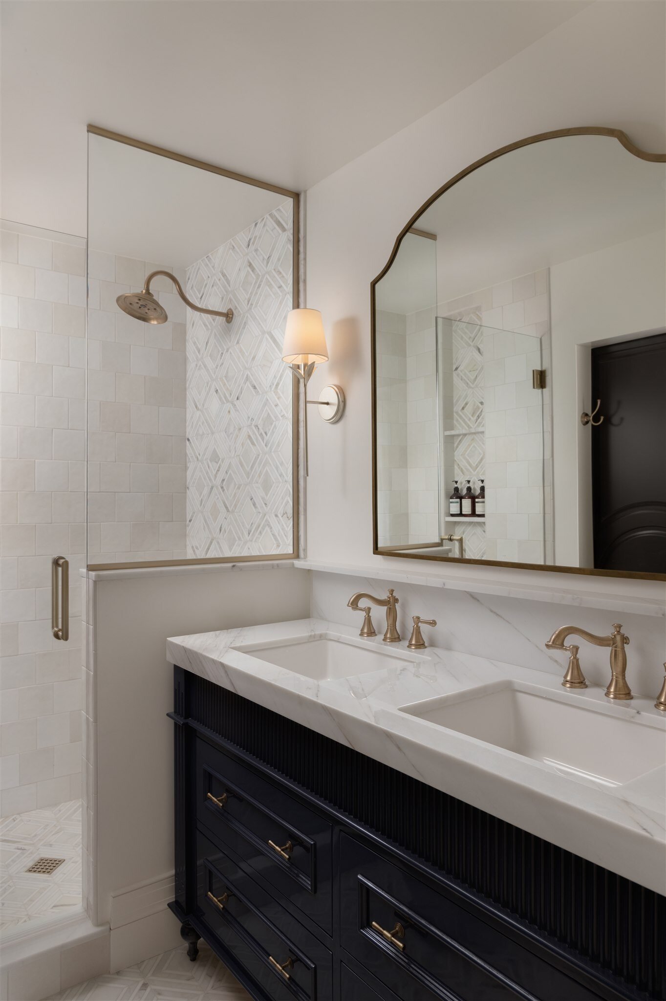 double sink bathroom vanity and walk in shower