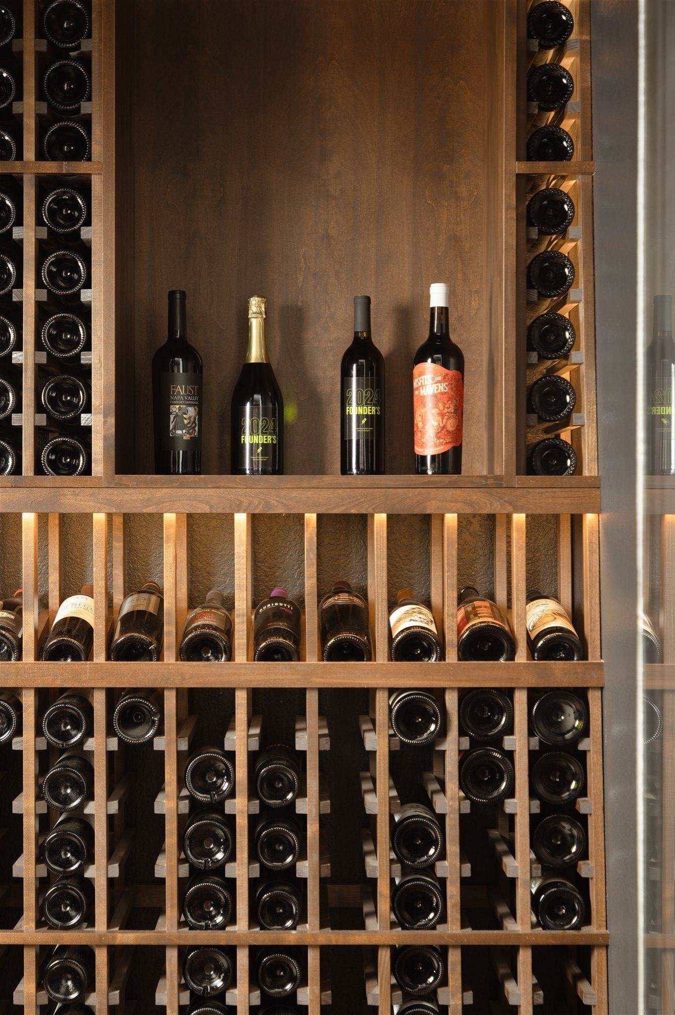 wooden wine storage in a colorado basement remodel